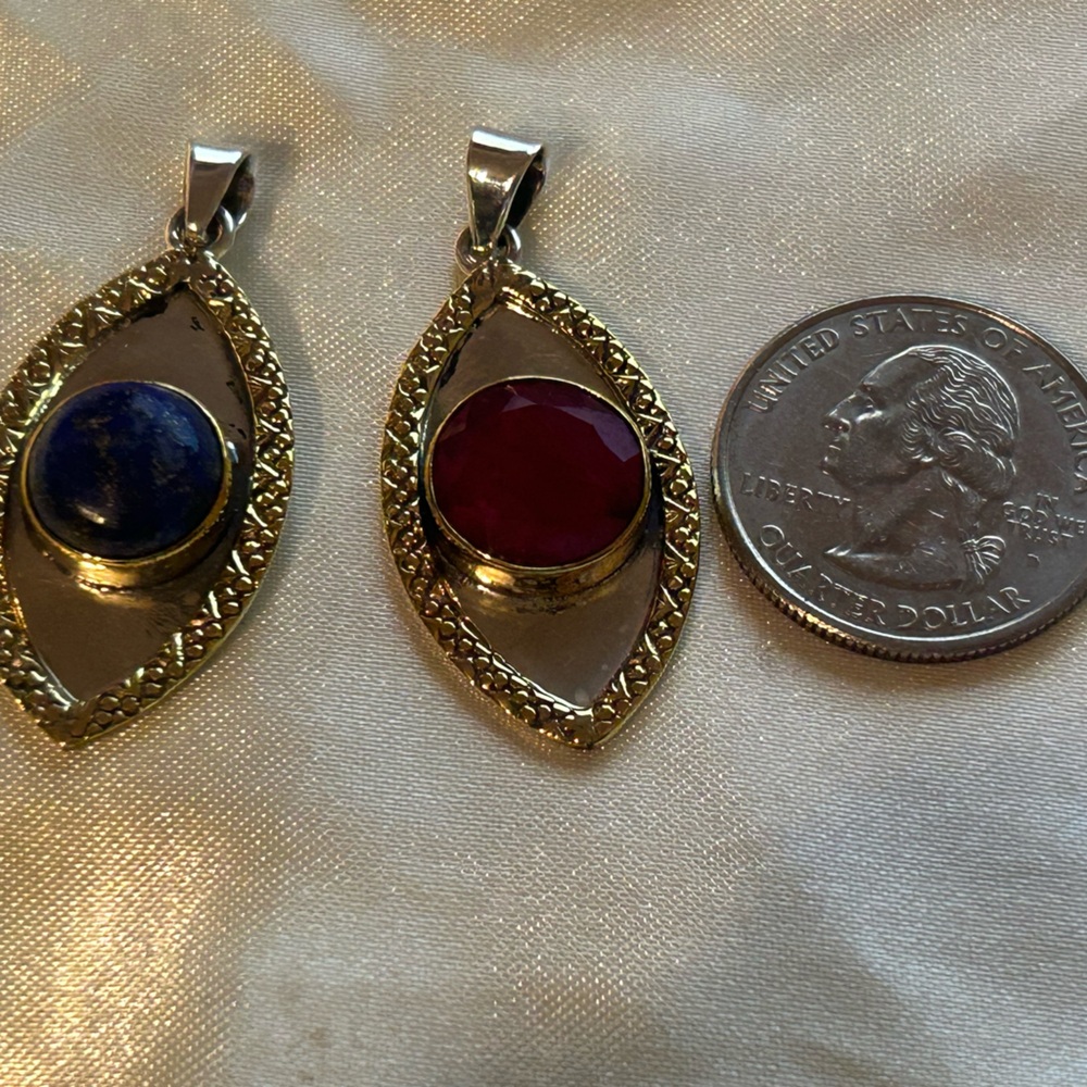 Sterling Silver Rough Ruby And Rough Sapphire Pen… - image 3